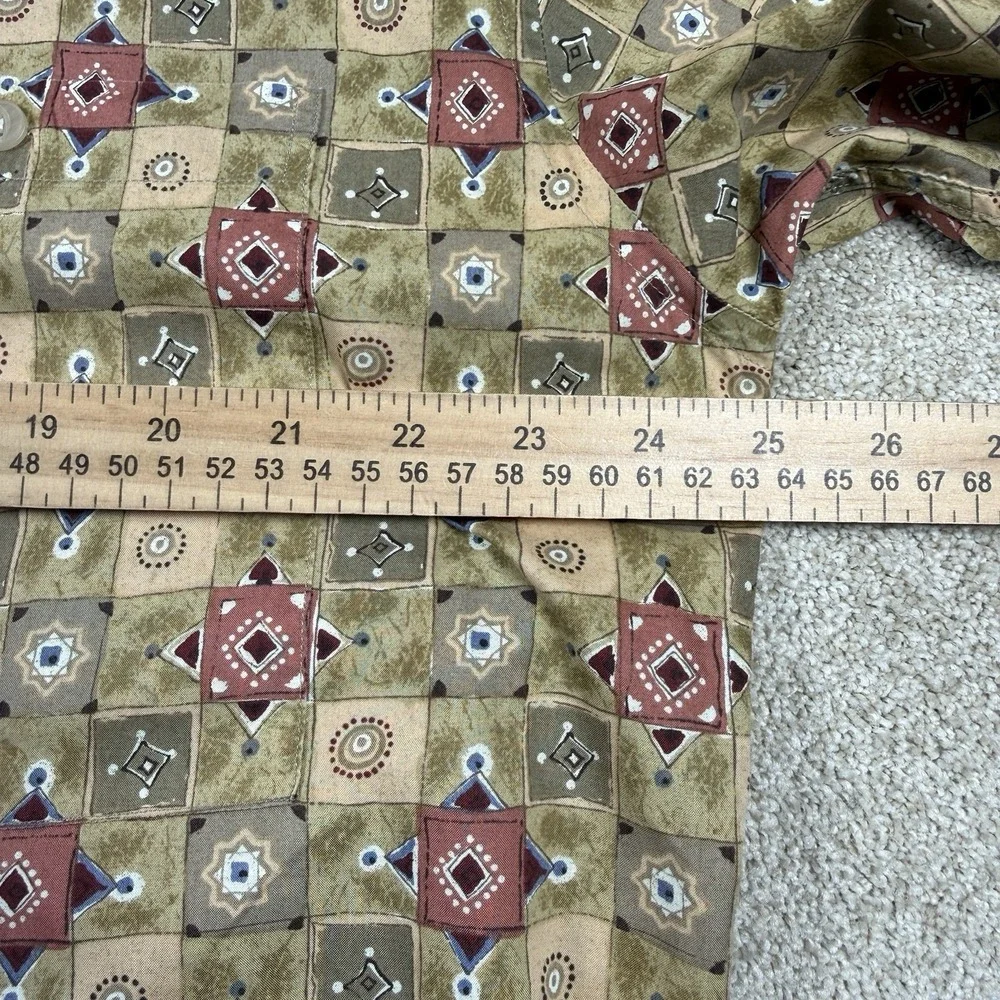 BURMA BIBAS Men's XL Button Up Short Sleeve Geometric Mosaic 60 Singles Cotton‎